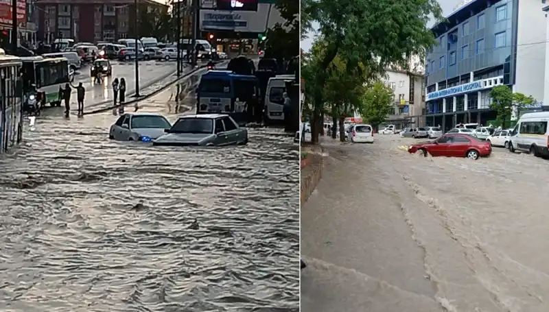 Ankara'da Aniden Gelen Sağanak Yağış, Arabaları Sürükledi!